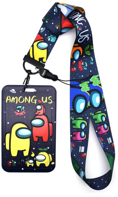 범쓰컴퍼니 어몽어스 스트랩줄 캐릭터 학생증 이름표 명찰 케이스 사원증 목걸이 카드수납 네임카드, 네이비, 1개