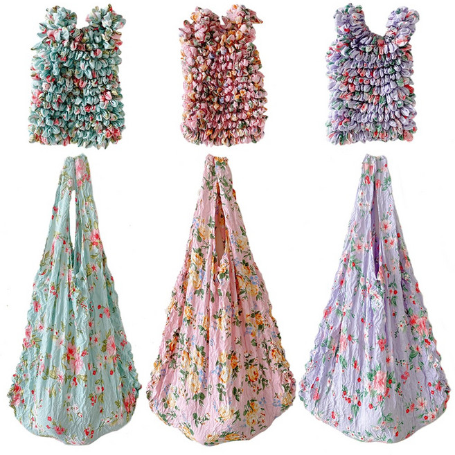 오릴리 꽃무늬 요술 장바구니 늘어나는 버블 에코백 6종, 머스타드, 1개