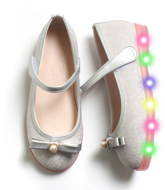 프롬베베 여아용 엘리아 심플 진주 글리터 LED 구두
