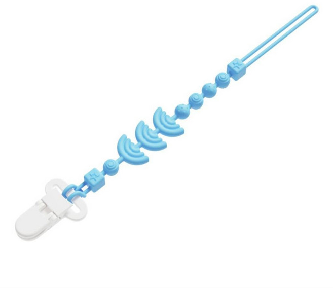 嬰兒矽膠奶嘴防掉鏈 可掛固齒器玩具 推車夾式設計, 天空藍, 1個