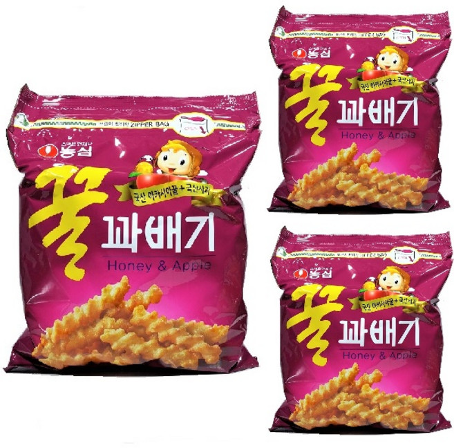 농심 꿀꽈배기 지퍼백 285g, 3개