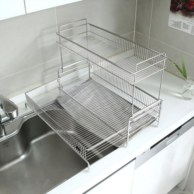 아이넥스 클린엣지S 슬림 확장형 식기건조대, 2단, 실버, 1개