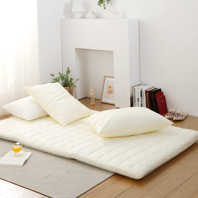 순면 플레인 누빔 요커버 S D Q 3color 국내생산 피부가 좋아하는 바닥요 매트커버, 플레인_순면(누빔)_요커버, 더블(D)_아이보리