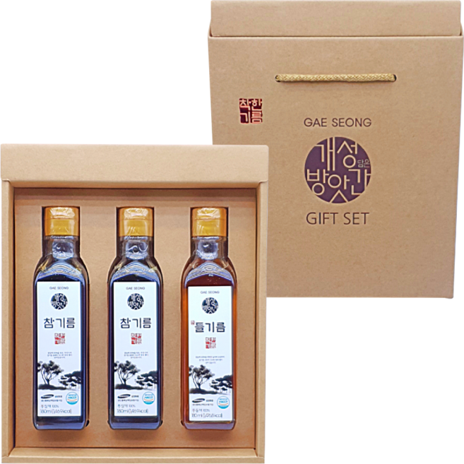 개성방앗간 참기름2병+들기름1병 3입 선물세트, 3개, 180ml