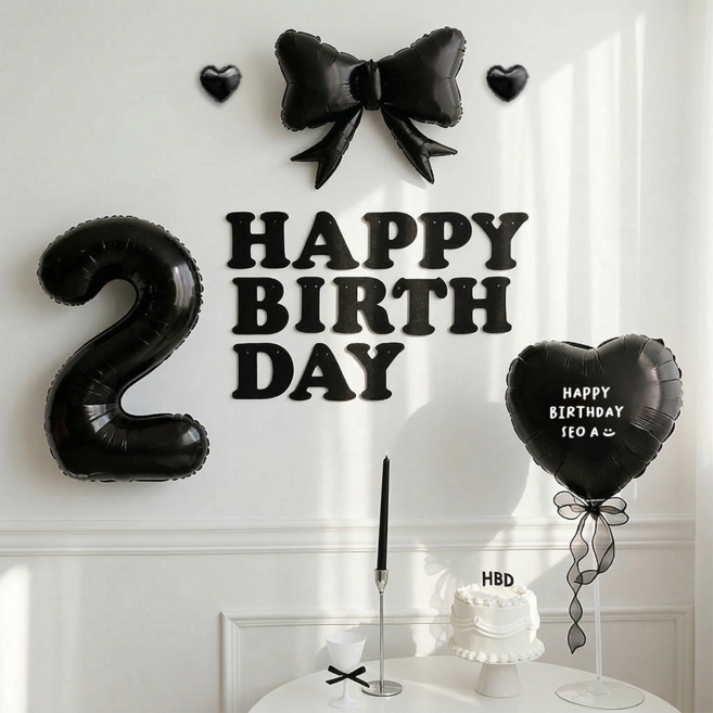 파티몬 생일 풍선 가랜드 리본 파티 용품 숫자 이니셜 세트 소품, 숫자 2 풍선 리본 생일 풀팩