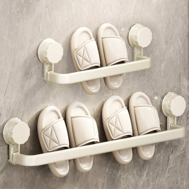 흡착식 이동식 욕실화 거치대 슬리퍼 보관 일체형 벽걸이 욕실 무타공 수납 정리, 1개, 화이트 1인용