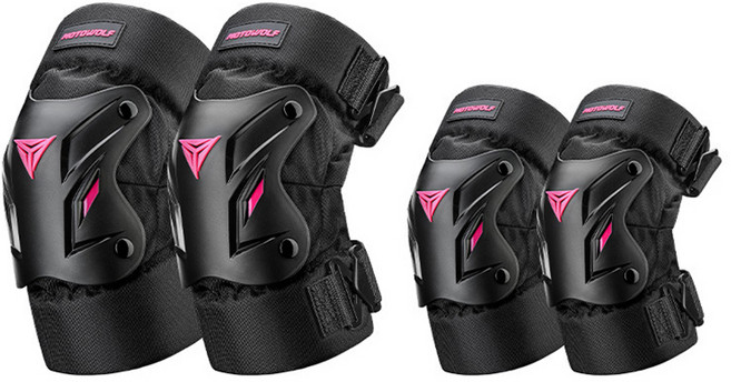 오토바이 무릎 보호대 바이크 팔꿈치 보호대 모토울프, 무릎+팔꿈치(핑크), 1세트