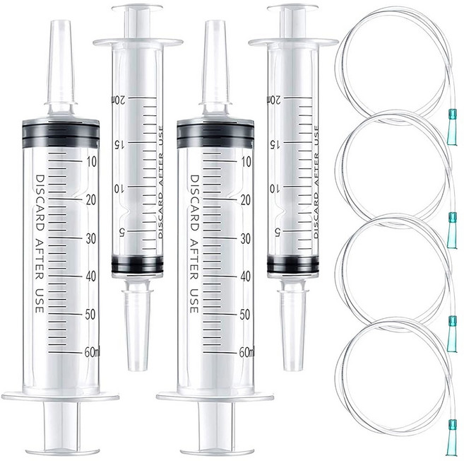 8PCS 플라스틱 주사기 세트 60ML 20ML 산업용 30CM(12인치)로 수액 보충 반려동물 먹이주기 드로잉 오일 계량 급수 다용도 사용 20MLX2 + 60MLX2 호스X4, 1개