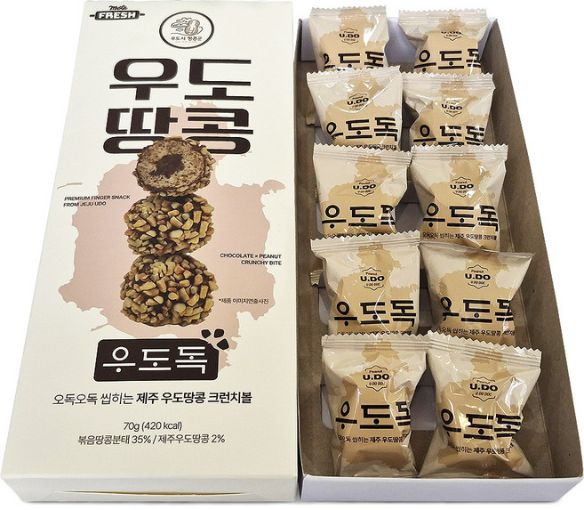 제주 우도 땅콩 로쉐 우도독 초콜릿 크런치 초코볼 초코과자 초코쿠키, 1개, 70g