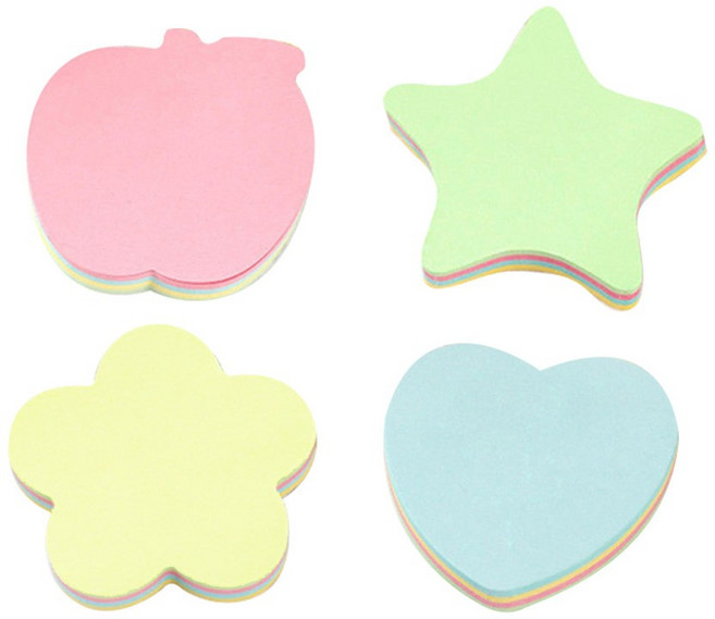 요랜드 모양 점착메모지 4종 x 100p 세트 76 x 76 mm, 사과 + 별 + 꽃 + 하트, 1세트