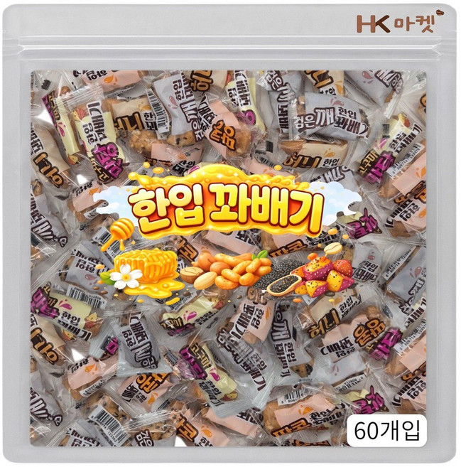 에이치케이마켓 한입 꽈배기 허니+땅콩+검은깨+고구마맛탕 4종 혼합 60개입, 390g, 1개