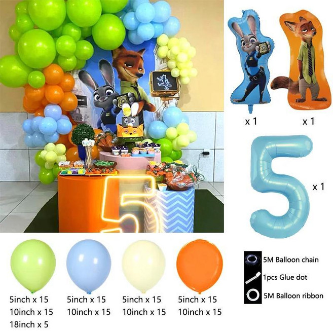 주토피아 파티 풍선 만화 주디 닉 알루미늄 포일 가랜드 키트 라텍스 생일 장식, 1개, 1. R1116-5