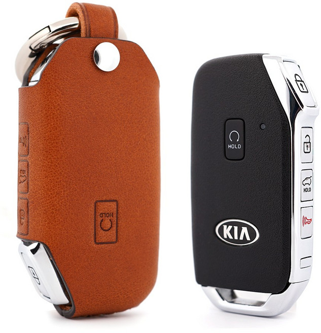 페레노 기아 5버튼 스마트키 가죽케이스 PK07 키케이스 K5DL3 쏘렌토MQ4 셀토스 K7프리미어 카니발KA4 K8 K3 스포티지 니로 쏘울 EV6 호환, 미네르바복스 브라운