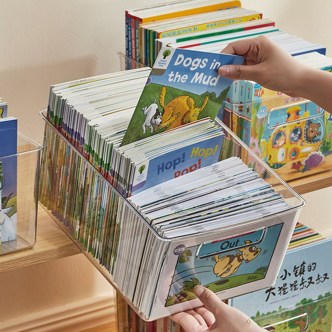 생활탐구 ORT 정리함 책꽂이 전면 책장 책 바구니 다용도 투명 수납함, 기본형_중(25x18x11.5cm), 1개