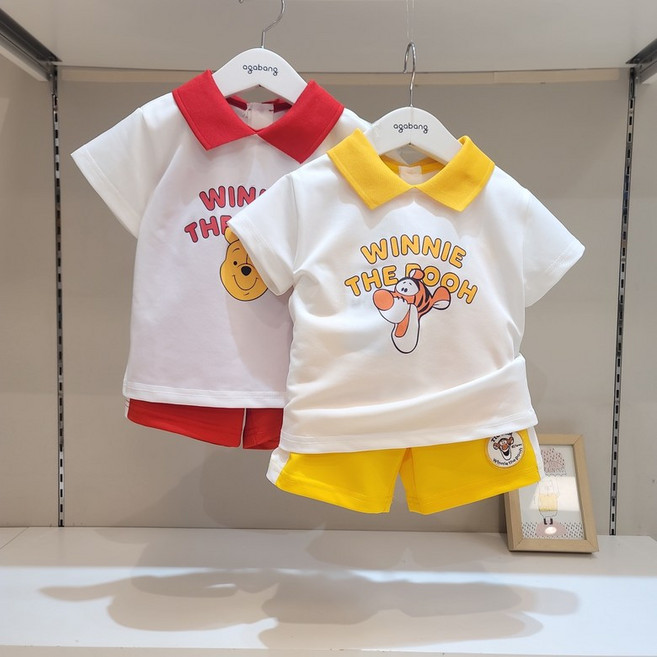 [아가방] 강남점*디즈니베이비 썸머 베스트 디즈니 깜찍 컬러배색 상하세트/통기성 좋은 쿨원단