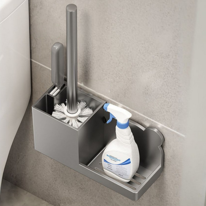 리브썸 무타공 욕실 청소솔 틈새솔 세제 거치대 세트, 1개