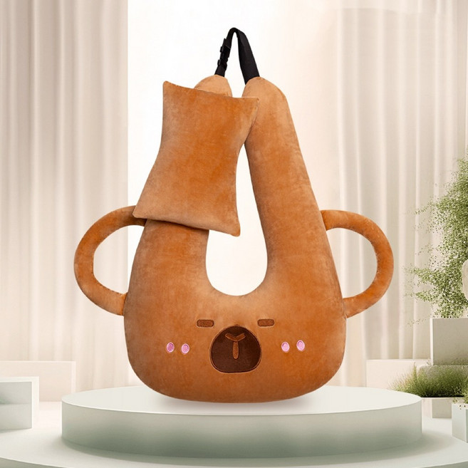 윈웨이 차량용 목꺽임방지 안전벨트쿠션 캐릭터바디쿠션 세트, 1세트, 카피바라