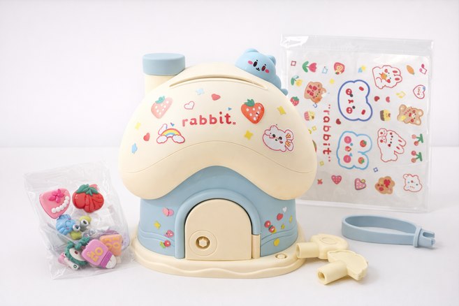 로로먼트 DIY 버섯 저금통 만들기 세트 스티커 풀팩 유치원 생일 답례품, 1개, 블루