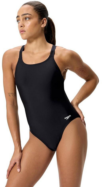 Speedo 여성용 수영복 원피스 Endura 소프트 클래식 컷 솔리드 성인, 38, 리더 팀 블랙
