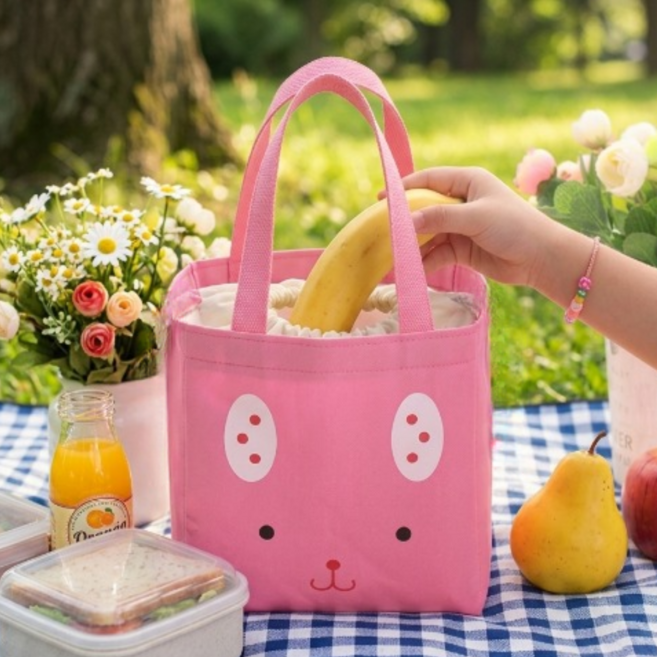 할라크 동물 캐릭터 보냉백 도시락 간식 가방, 핑크