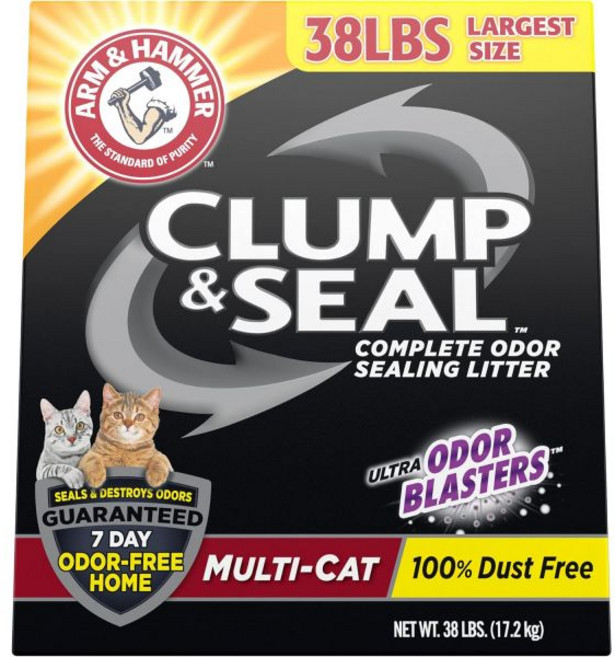 고양이모래 먼지없는 벤토나이트 암 앤 해머 클럼프 & 씰 리터 멀티 캣 38파운드., 암 앤 해머 클럼프 씰 리터 멀티 캣 38파운드., 1개
