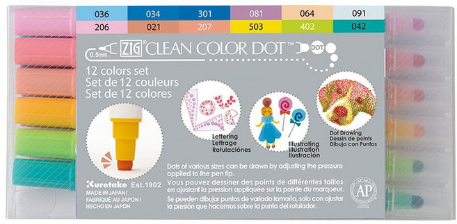 Kuretake日本吳竹 ZIG Clean Color Dot點點筆一般色 十二色組(TC-6100-12V), 1個