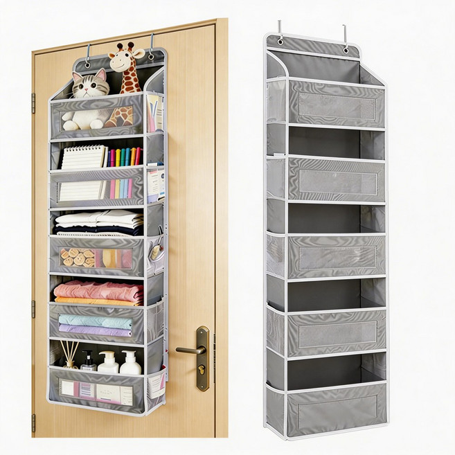 문 뒤 공간 확장! 5단 포켓 문걸이 수납함 깔끔한 정리 끝판왕, 1개, 회색