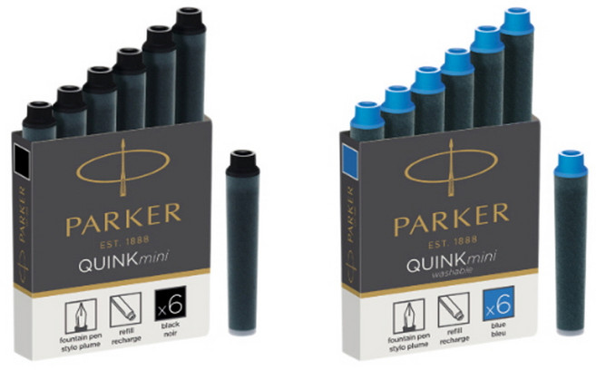 (파카) 만년필 큉크 미니 카트리지 6입 (2칼라), 워셔블블루
