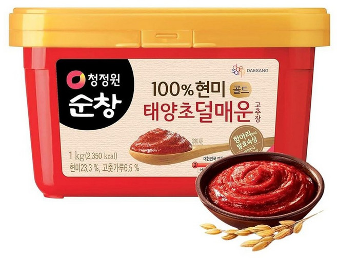 O'Food 고추장 – 한국 레드 칠리 페이스트 [마일드 | 1kg(2.2파운드) ] 매콤하고 달콤한 풍미 발효 소스 글루텐 프리 옥수수 시럽 없음 비빔밥 마리네이드 스튜, 마일드, 2.2파운드 (1팩), 1kg, 1