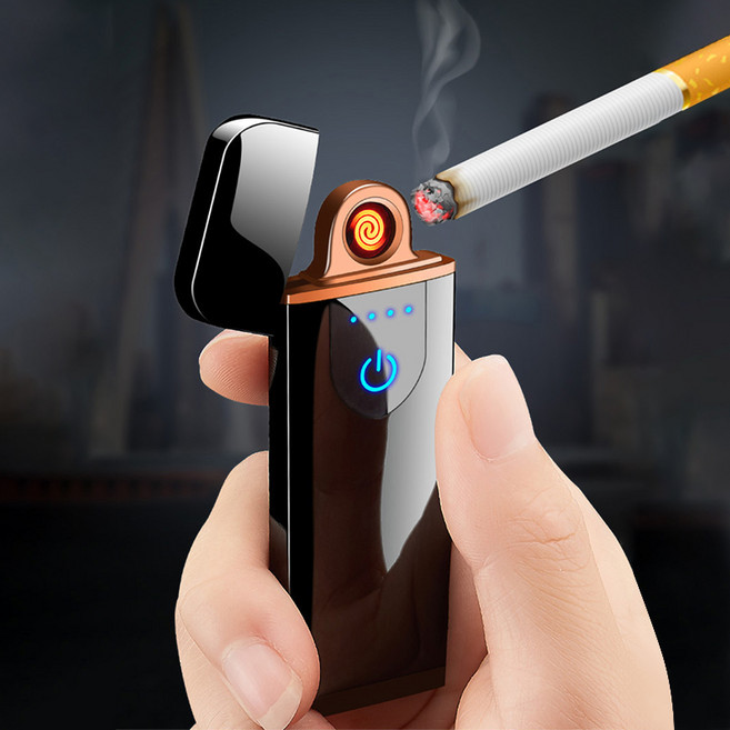 원터치 터치 라이타 전기 터보 가스 담배 점화기 불티나 충전식 배터리 플라즈마 시가 LED 5핀, 랜덤, 1개