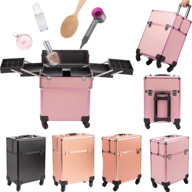 프라홈 메이크업 대용량 폴딩 이동형 출장가방 미용캐리어, 핑크