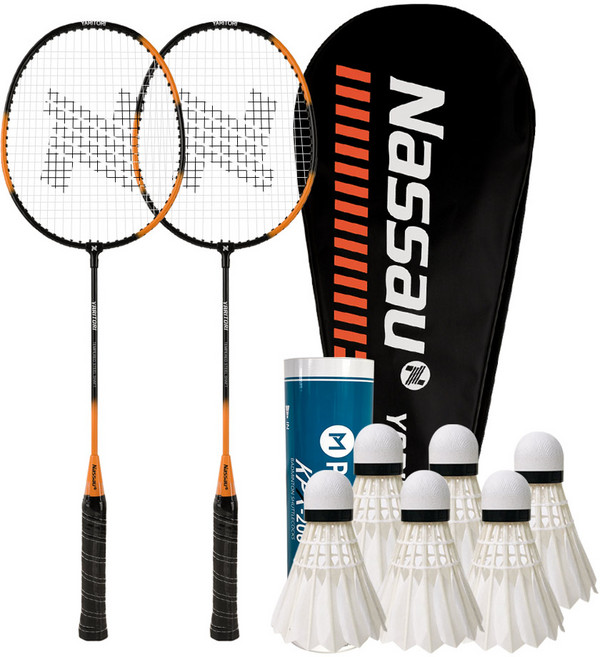 낫소 배드민턴라켓 2자루+셔틀콕 6개입 세트 레슨 강습 연습 초보자 입문자 학교교재, 1세트, 라켓 2자루+셔틀콕 6개입
