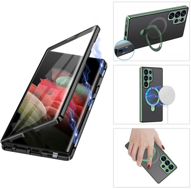 YINUO 겔럭시 S21울트라 양면강화유리 마그네틱 자동흡착 magsafe 거치대형 케이스 적용