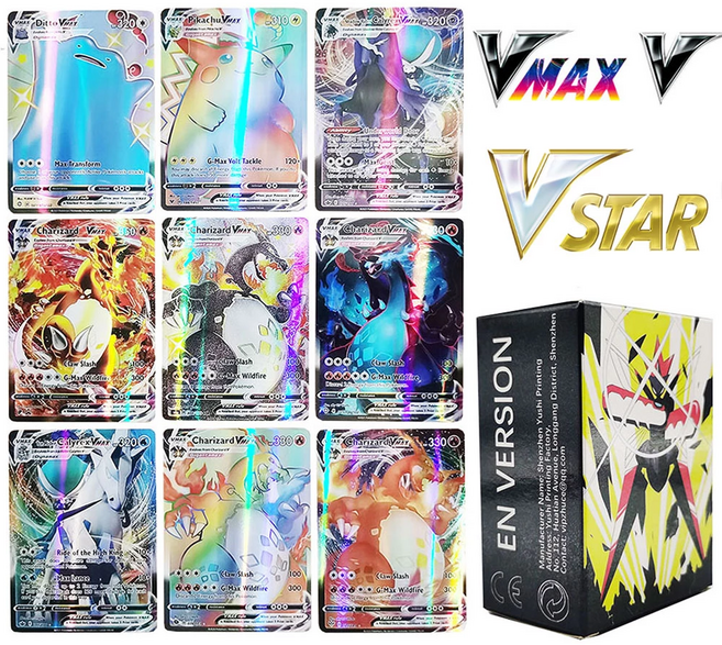 새로운 포켓몬 카드 영어 버전 1판 Chilling Reign Chiarizard Pikachu 최신 Vmax 홀로그램 레인보우 게임 컬렉션 카드, 200v54vmax146v, 1개