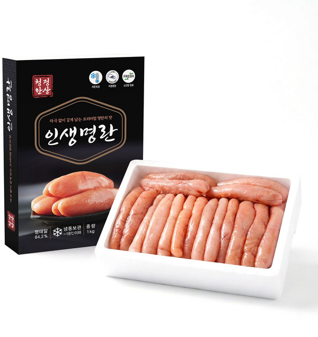 청정한상 최상급 프리미엄 인생명란 설선물세트 명란 무색소 저염명란 선동명란 1kg, 1세트