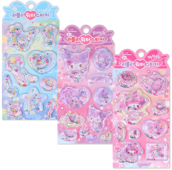 산리오 러블리 워터스티커 3종 (시나모롤+마이멜로디+쿠로미), 1세트
