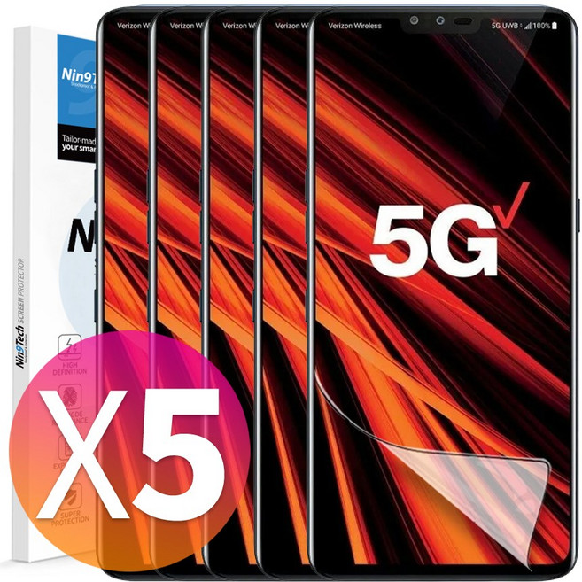 NINETECH 1+4 LG V50 ThinQ 풀커버 지문인식 방탄 우레탄 액정 보호 필름 5매, 1세트