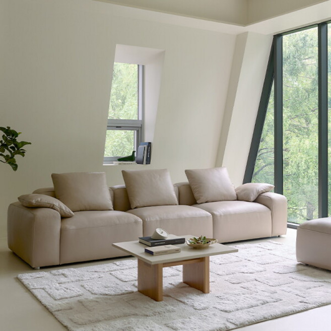 [다우닝] 모도 4인 모듈 전체 천연가죽 소파, 색상:미드그레이