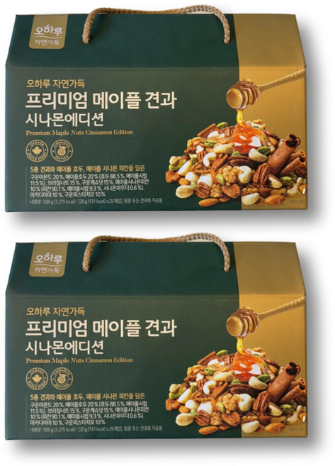오하루 프리미엄 메이플 견과 에브리데이 하루 한포 넛츠 견과류 브라질넛 피스타치오 피칸, 400g, 2개