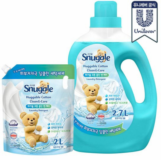 스너글 스너글 딥 클린 액체세제 허거블 코튼 클린앤케어 2.7L + 2L