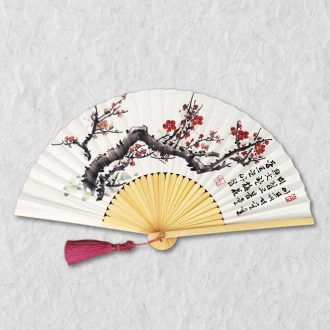 [자체제작] 백의민족공방 국산 전주 합죽선 부채 (대), 1개, 부채그림 - 매화
