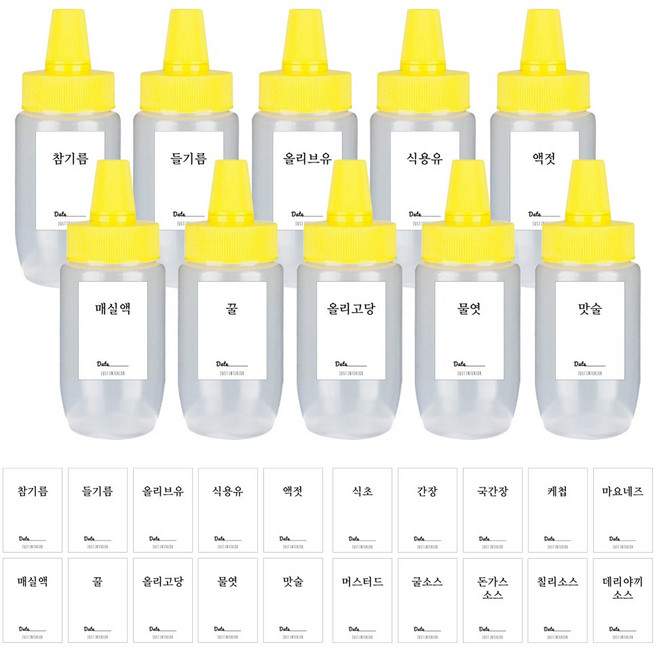 저스트인테리어 말랑이 소스통 + 방수 스티커 20종, 10개, 150ml