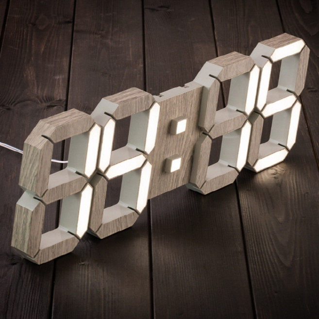 플라이토 3D LED 벽시계 38cm, 미송우드