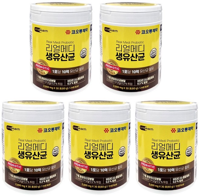 3+2 코오롱제약 리얼메디 생유산균 2000mg 10억유산균 비타민D3함유 30포5개, 5박스, 30회분