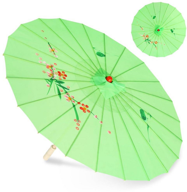 Bestage 83.8cm(33인치) 그린 플라워 실크 천 장식 핸드메이드 파라솔 우산 중국 일본 아시아 DIY 아트 댄스 클래식 웨딩 파티 사진 의상 코스프레용 (그린)