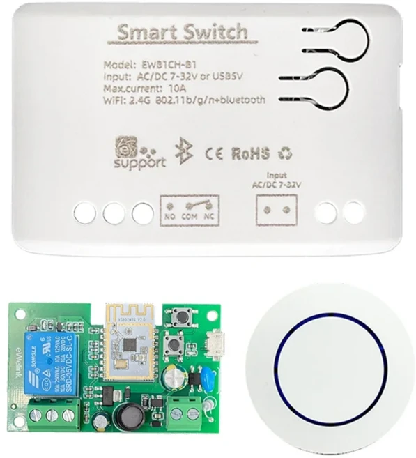ABFN-AC/DC 7V-32V 스마트 Wifi 모터 스위치 모듈(케이스 포함) + Bluetooth 1CH 원격 제어 릴레이 Ewelink, 01 White