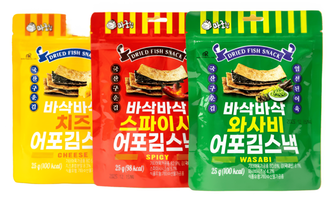 명품김 마로칩 바삭바삭 어포김스낵 3가지 맛 25g 9봉 와사비 스파이시 치즈 맥주안주