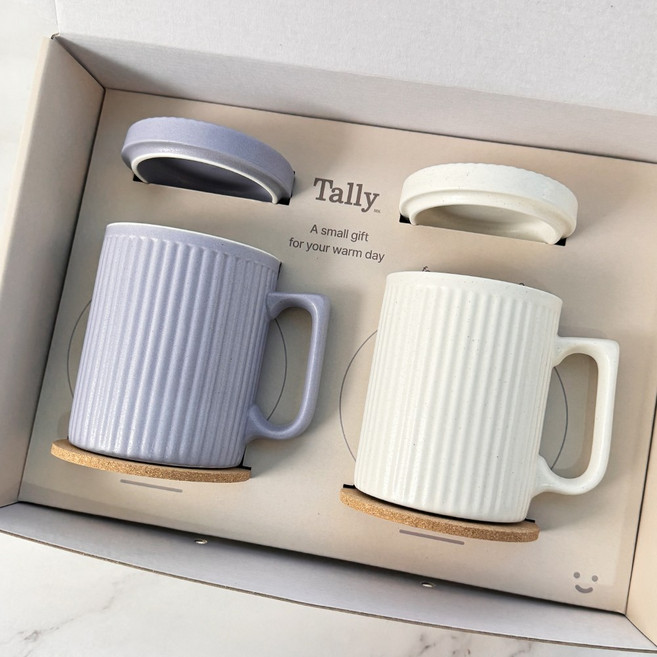 국산 레트로 머그컵 2종 세트 집들이선물, 1개, 퍼플 화이트 세트(컵받침 포함)