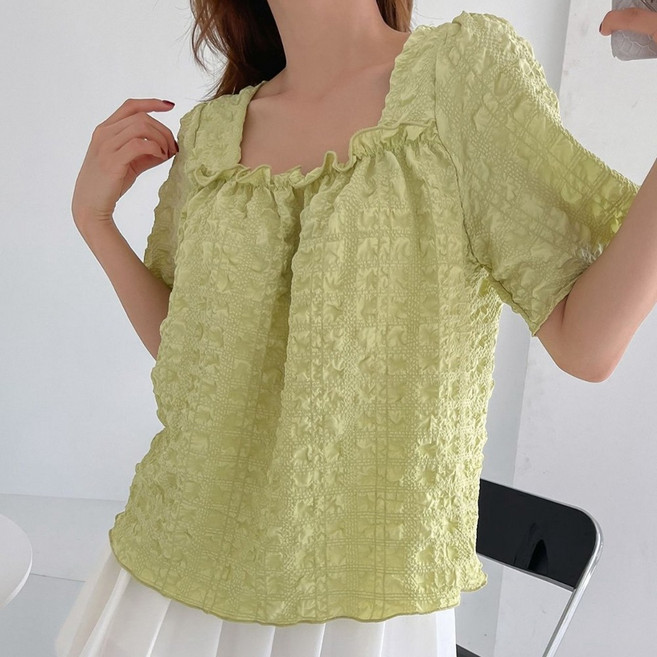 빅걸스토리 빅사이즈 여성 프릴 스퀘어넥 반팔 블라우스