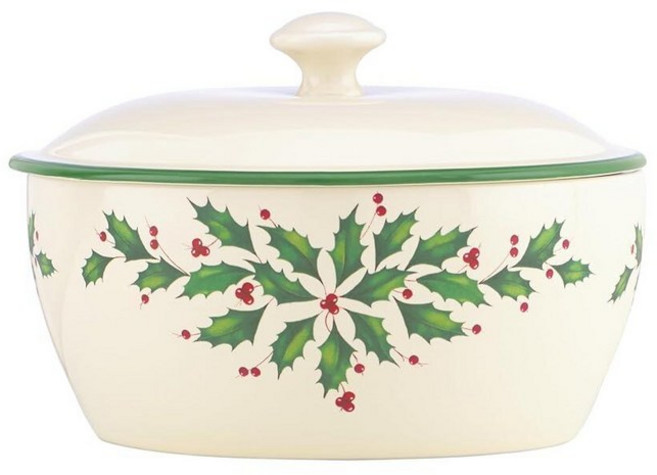 Lenox 898270 홀리데이 더블 딥 볼 크리스마스 접시 축제 서빙웨어 261082, Covered Casserole